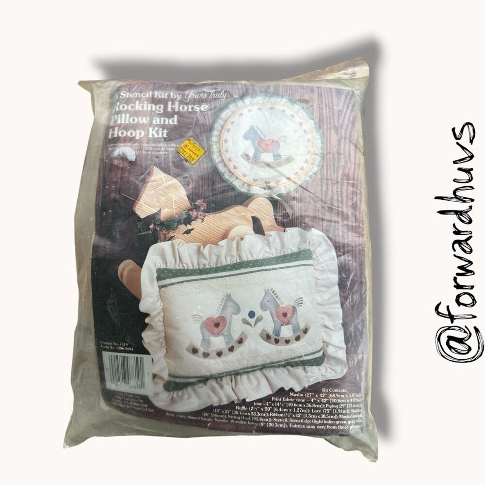 Vintage 1984 Yours Truly Rocking Horse Pillow & Hoop Stencil Kit NOS Craft